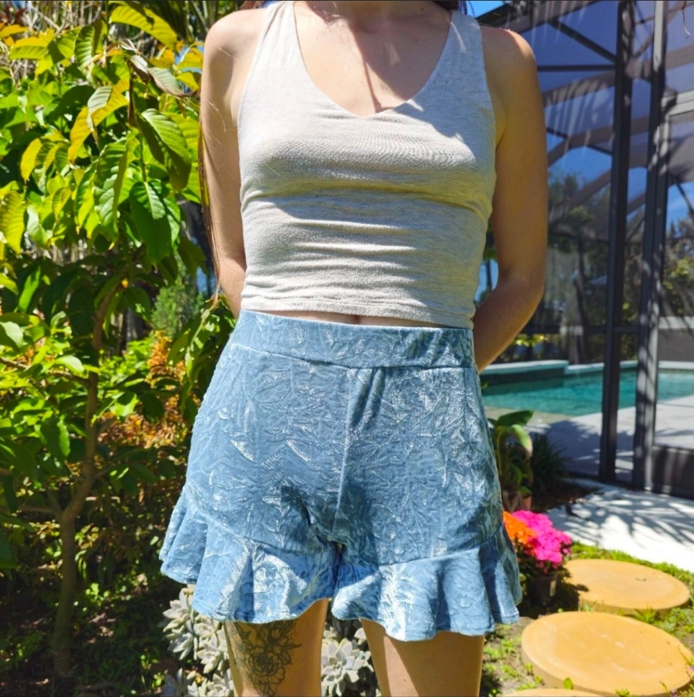 Blue Ruffle Shorts Tube Top Set